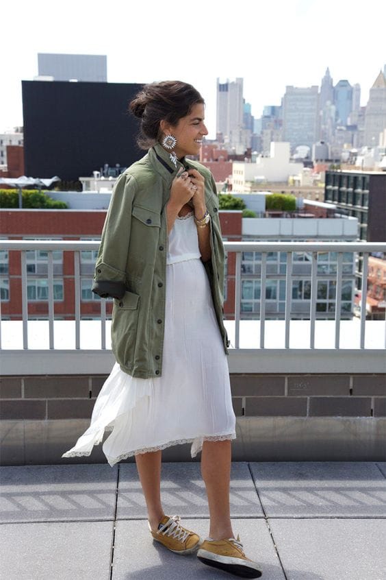 Wear your statement earrings with a white dress added to an oversized boyfriend shirt